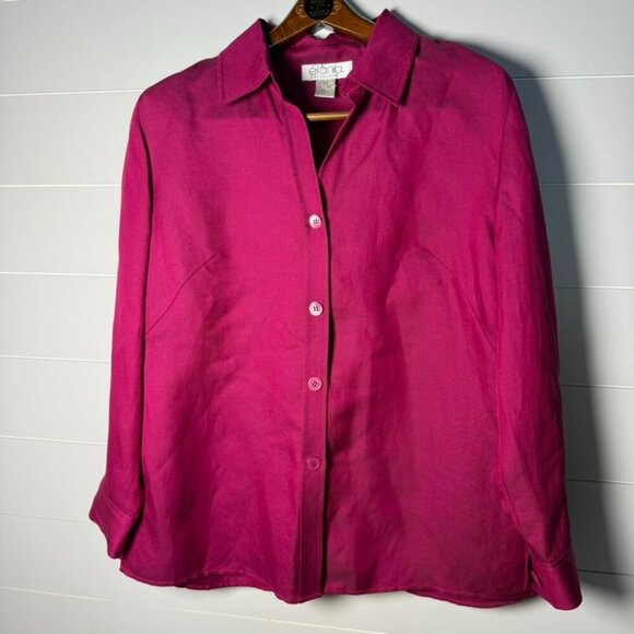 Elana by Tanner Magenta Pink Linen Silk Blend Button Front Blouse 14 - Picture 1 of 4